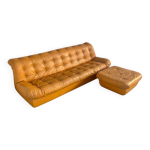 Grand canap lounge vintage rembourr avec dossier, annes 1970