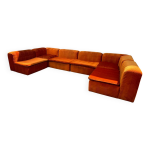 Grand canapé sectionnel mid - century composé de 6 éléments en velours orange Grand canapé sectionnel mid - century composé de 6 éléments en velours orange