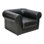 Grand fauteuil en cuir noir, france, années 80 Grand fauteuil en cuir noir, france, années 80