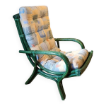 Grand fauteuil rotin du gtinais bambou vintage vert avec coussin