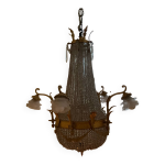 Grand lustre empire montgolfire xixme en bronze et cristal
