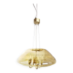 Grand lustre en laiton et verre fum, six branches, space age, baroque, italie, 1970.