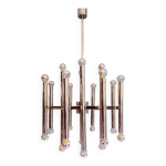 Grand lustre en mtal chrom (24 feux), design sciolari, 1970