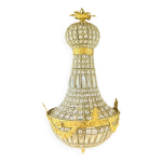 Grand lustre mongolfiere en bronze dor et pampilles en verre  facettes