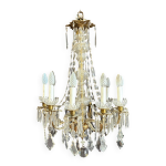 Grand lustre à pampilles en verre et laiton doré 10 bras 80 cm Grand lustre à pampilles en verre et laiton doré 10 bras 80 cm