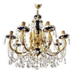Grand lustre russe cramique bleue et pendeloques cristal milieu xxme