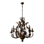 Grand lustre vintage  huit lumires en tole dore par hans kgl, 1960