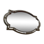Grand miroir ancien en verre biseaut et mosaque