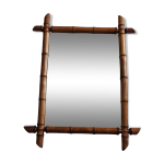 Grand miroir fran�ais xixe en bois sculpt� faux bambou, 52 x 64 cm