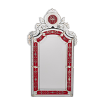 Grand miroir mural vnitien vintage en verre rouge grav