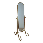 Grand miroir psych laiton sur pied vintage, pivotant