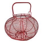 Tres grand panier en metal rouge vintage avec anse