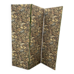 Grand paravent ancien trois panneaux tissu floral 200 cm