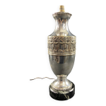 Grand pied de lampe en mtal argent de style louis xvi sur socle marbre vert