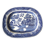 Grand plat faïence anglaise staffordshire en saule bleu et blanc fin xixe Grand plat faïence anglaise staffordshire en saule bleu et blanc fin xixe