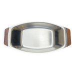 Grand plat rectangulaire en inox et teck braun & kemmler west germany 1970