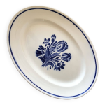 Grand plat de service oval badonviller annes 40, motif au pochoir bleu