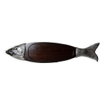 Grand plateau de service  saumon bois et mtal argent vintage annes 60