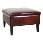 Grand pouf carr en cuir de mouton avec une belle patine