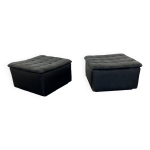 Grands poufs suisses en cuir gris patiné de de sede, années 1970, lot de 2 Grands poufs suisses en cuir gris patiné de de sede, années 1970, lot de 2