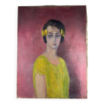 Grand tableau portrait de femme fond mauve dco shabby