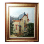 Grand tableau  villa camille  ancien ann�es 40 - 60 huile sur toile sign� m. lesoll