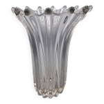 Grand vase cannelé vintage en verre transparent à bord ondulé 26 cm Grand vase cannelé vintage en verre transparent à bord ondulé 26 cm