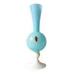 Grand vase dcoratif rtro pied opaline bleue, vase vintage italie