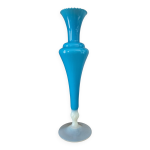 Grand vase opaline bleue et blanche vintage