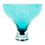 Grand vase sur pied en verre sarcelle