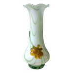 Grand vase vnitien en verre d art souffl / murano. motif floral couleur ambre en relief. haut 35 cm ...