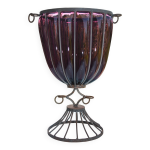 Grand vase verre souffl et fer forg sur pied douche