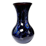 Grand vase verrerie d'art violet  inclusions paillerons d'argent vintage