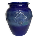 Grand vase vintage en cramique vernisse bleu