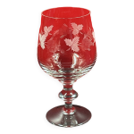 Grand verre  vin en verre ou cristal grav dpoli pampre & feuille de vigne