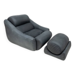 Grande chaise longue et pouf en cuir, 1970 Grande chaise longue et pouf en cuir, 1970