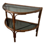 Grande console en rotin et verre fumé Grande console en rotin et verre fumé