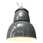 Grande lampe à suspension industrielle ancienne en émail bleu - gris Grande lampe à suspension industrielle ancienne en émail bleu - gris