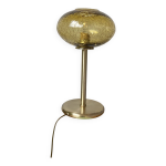 Grande lampe verre ancien craquel� dor� et pied laiton