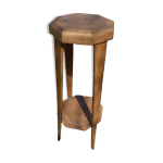 Grande sellette octogonale art d�co en marqueterie. tablette d'entretoise - d�cors de filets de bois ...