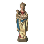 Grande statue de la vierge  l'enfant en pltre peint