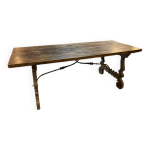 Grande table ancienne avec entretoise en fer forg� 207 x 82