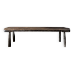 Grande table basse arrondie en teck asiatique ancien