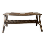 Grande table basse style audoux en bambou, rotin & cramique, france 60