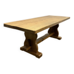 Grande table  manger de monastre vintage en chne blond franais, annes 1960.