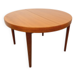 Grande table ronde scandinave vintage des annes 50 60 en teck avec rallonges