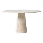 Grande table de salle  manger ronde sculpturale en travertin blanc crme, italie, 1970