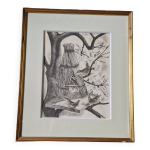 Gravure / burin original de jb tavy notton,  le troglodyte , circa 1970