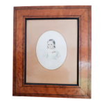 Gravure jeune fille, signe melle demarcy, cadre en loupe , vers 1830, antique franais