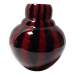 Gros vase boule vintage en verre souffl dcor flamm rouge et bleu nuit